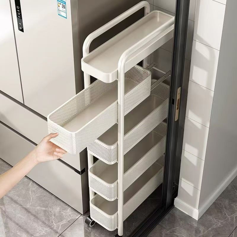 Chariot de rangement étroit blanc – Cuisine & frigo (15 cm) - Minizo | Rangement cuisine & maison Maroc